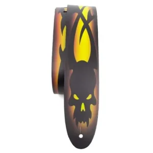 Pasek do Gitary - Perri's 11041 2,5" Yellow Skull With Barbwire Direct To Leather