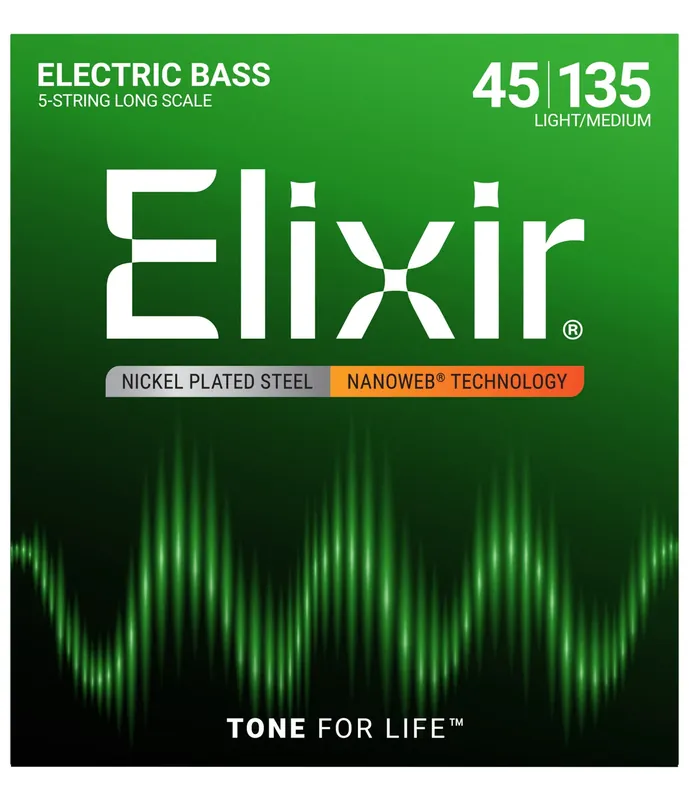 Elixir NanoWeb 14207 Light Medium - struny do gitary basowej pięciostrunowej